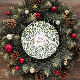 Sticker Rond Aquarelle verte branches saisonnières et baies