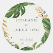 Sticker Rond Aquarelle verte et or Mariage tropical (Devant)
