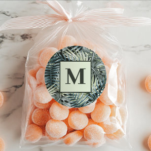 Sticker Rond Aquarelle verte Feuilles tropicaux