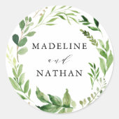 Sticker Rond Aquarelle verte Mariage personnalisé (Devant)