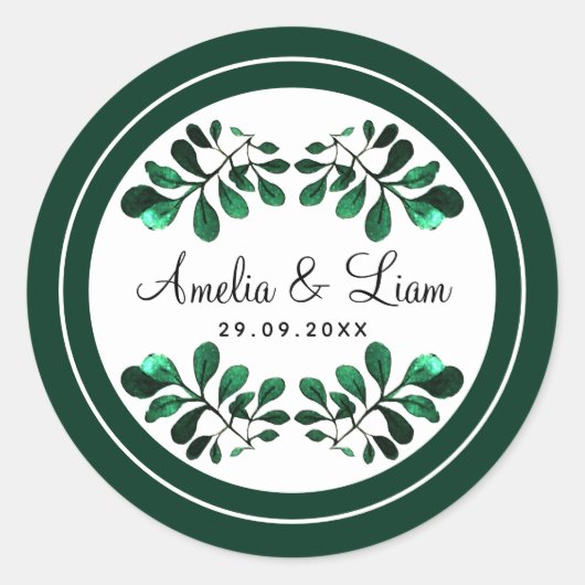 Sticker Rond Aquarelle verte moderne Mariage de feuillage vert (Devant)