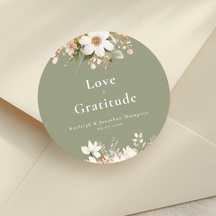 Sticker Rond Aquarelle verte moderne Sage Mariage Floral