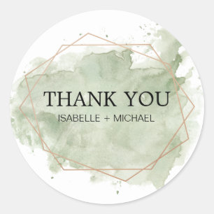 Sticker Rond Aquarelle verte personnalisée et Merci or