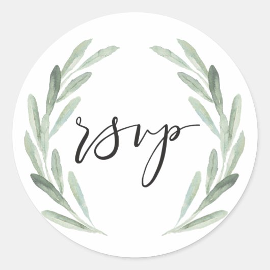 Sticker Rond Aquarelle verte rustique Olive Branch Wreath RSVP (Devant)