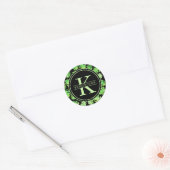 Sticker Rond Aquarelle verte tropicale Feuilles Nom du monogram (Enveloppe)