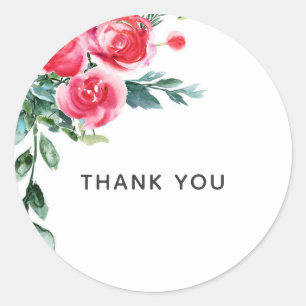 Sticker Rond Aquarelle vintage fleurs rouges de pavot rustique