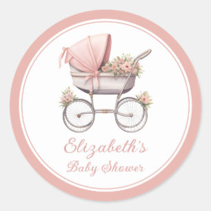 Sticker Rond Aquarelle vintage Porte-bébé rose Personnalisé