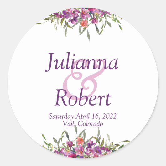 Sticker Rond Aquarelle violet fleur sauvage mariage classique r (Devant)