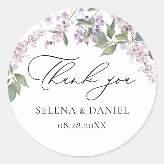 Sticker Rond Aquarelle violet Mariage floral (Devant)