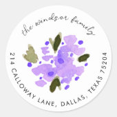 Sticker Rond Aquarelle violette Bouquet Floral Adresse de retou (Devant)