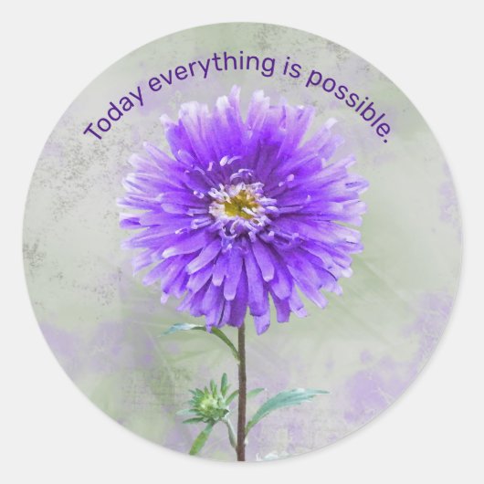 Sticker Rond Aquarelle violette Dahlia avec devis (Devant)