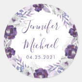 Sticker Rond Aquarelle violette et argent Mariage de couronnes  (Devant)