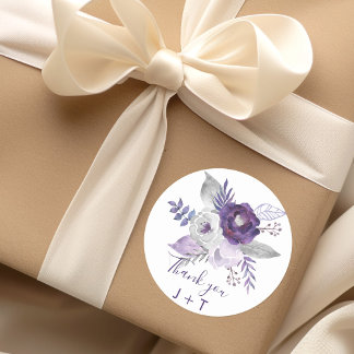 Sticker Rond Aquarelle violette et argentée Mariage floral