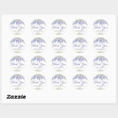 Sticker Rond Aquarelle violette et bleu Merci Mariage Floral (Feuille)