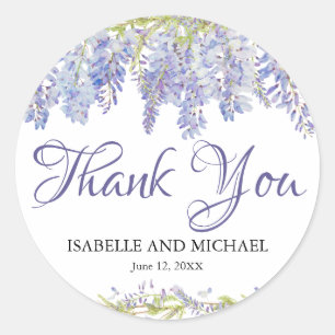 Sticker Rond Aquarelle violette et bleu Merci Mariage Floral