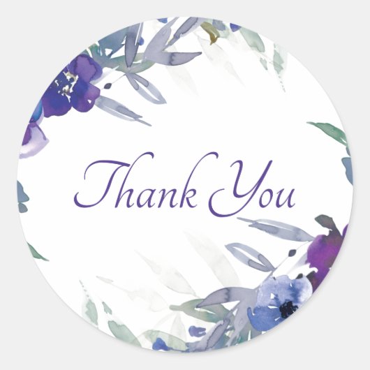 Sticker Rond Aquarelle violette et bleue florale merci classe (Devant)