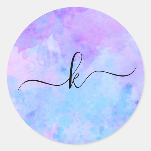 Sticker Rond Aquarelle violette et turquoise (Devant)