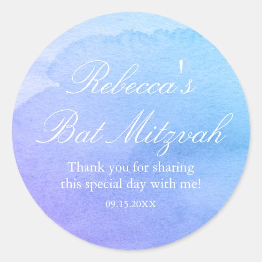 Sticker Rond Aquarelle violette et Turquoise Bat mitzvah Favori (Devant)