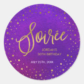 Sticker Rond Aquarelle violette étoilée Soiree fête d'anniversa (Devant)
