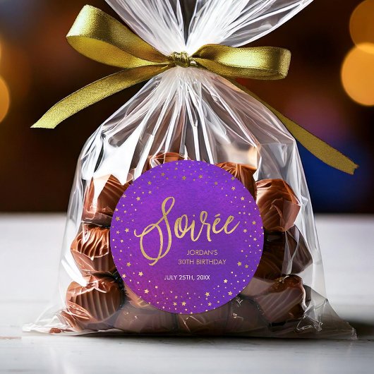 Sticker Rond Aquarelle violette étoilée Soiree fête d'anniversa