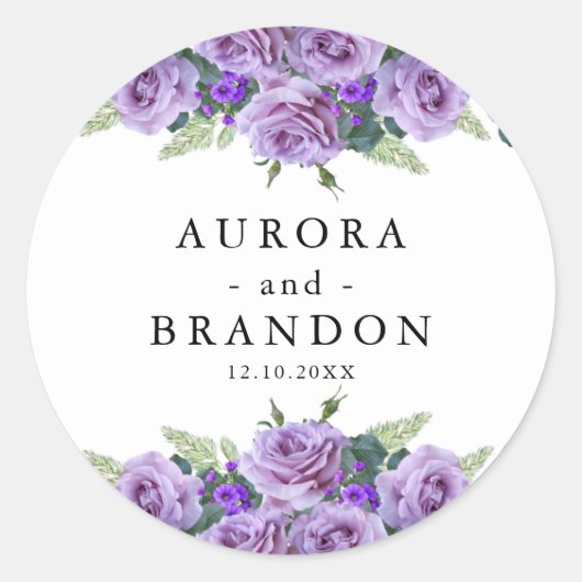 Sticker Rond Aquarelle violette Floral Mariage élégant (Devant)