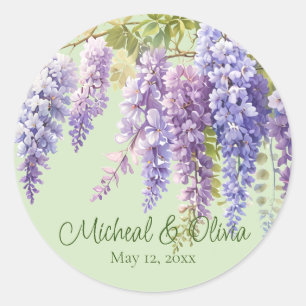 Sticker Rond Aquarelle violette glycine florale lilas botanique
