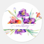Sticker Rond Aquarelle violette Iris personnalisée (Devant)