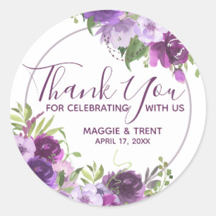 Sticker Rond Aquarelle violette Merci Floral