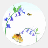 Sticker Rond Aquarelle Virginia Bluebells Avec Papillon (Devant)