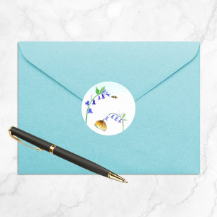 Sticker Rond Aquarelle Virginia Bluebells Avec Papillon