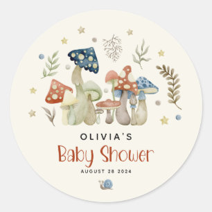 Sticker Rond Aquarelle Whimsical Baby shower de champignon
