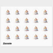 Sticker Rond Aquarelle Whimsical Birthday CAke (Feuille)