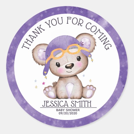 Sticker Rond Aquarelle Whimsical Girl Pilot Teddy Bear (Devant)