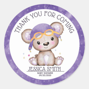 Sticker Rond Aquarelle Whimsical Girl Pilot Teddy Bear
