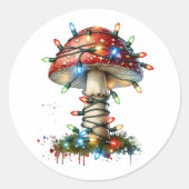 Sticker Rond Aquarelle Whimsical Vintage Champignons Noël (Devant)