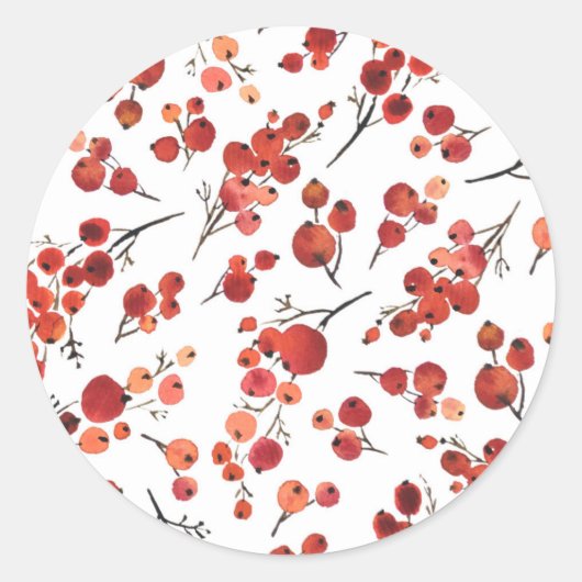 Sticker Rond Aquarelle Winterberry Motif Noël (Devant)
