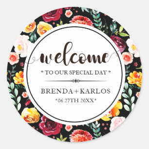 Sticker Rond Aquarelles couleurs vives fleurs motif