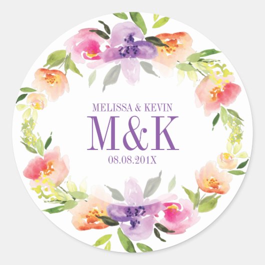 Sticker Rond Aquarelles Fleurs Pastel Wreath (Devant)