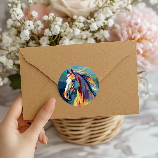 Sticker Rond Aquarelles Illustration de la tête de cheval