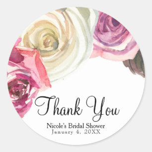Sticker Rond Aquarelles Roses Roses et Blanc Élégant Shower de 
