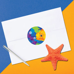 Sticker Rond Aquarium du poisson d'or amusant