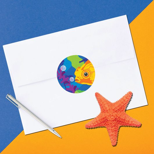 Sticker Rond Aquarium du poisson d'or amusant