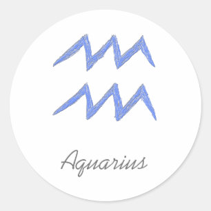 Sticker Rond Aquarius. Panneau astrologie zodiaque. Bleu.