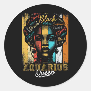 Sticker Rond Aquarius Queen Born Nov Dec Zodiac Black History M