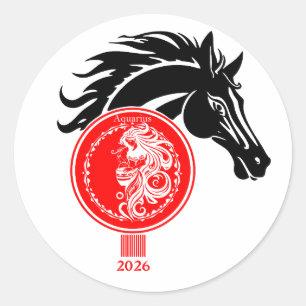 Sticker Rond Aquarius x Année du Cheval 2026