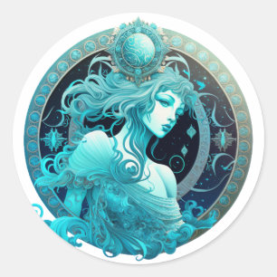 Sticker Rond Aquarius Zodiac Graphic