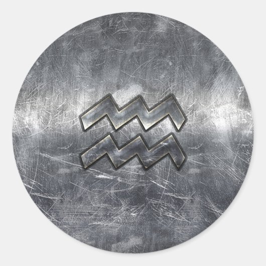 Sticker Rond Aquarius Zodiac style acier argenté déprimé (Devant)