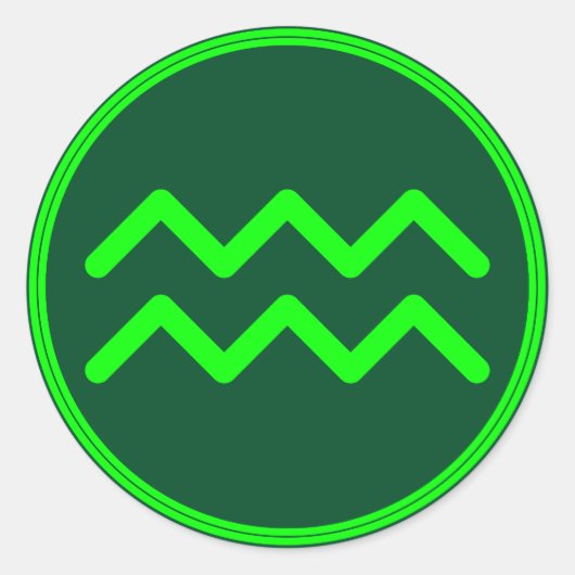 Sticker Rond Aquarius Zodiac Symbol Green Contrast (Devant)