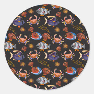 Sticker Rond Aquatic animals ocean underwater life 11