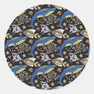 Sticker Rond Aquatic animals pattern   ocean underwater life 17